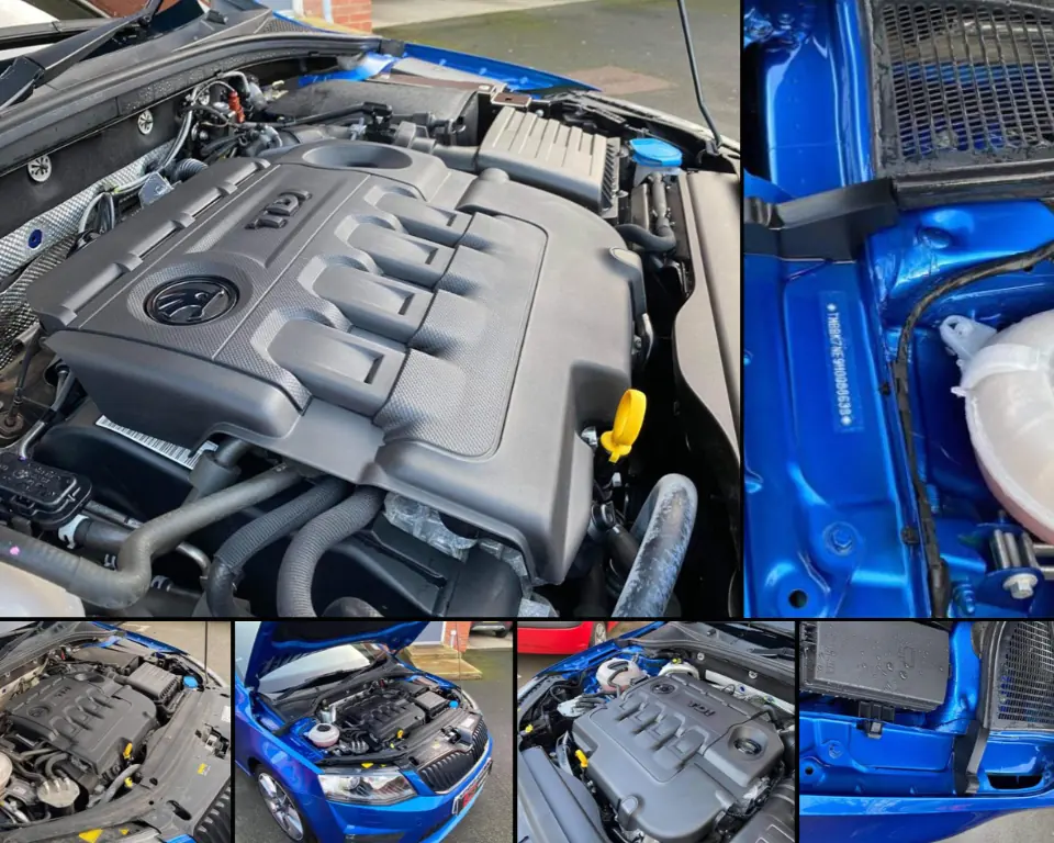 Engine bays before and after cleaning