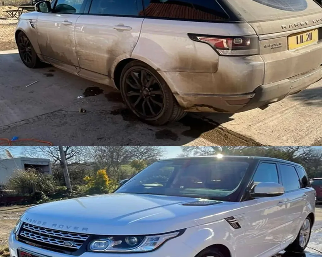 Range Rover Sport before and after a valet
