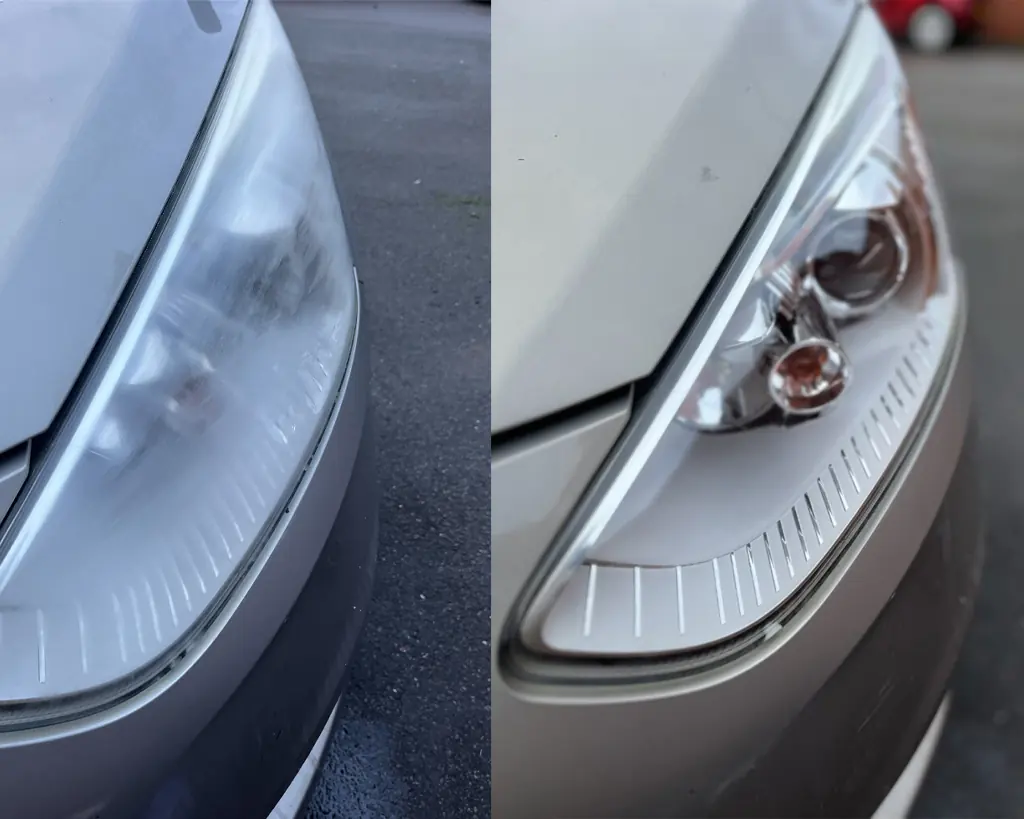 Headlight before and after restoration