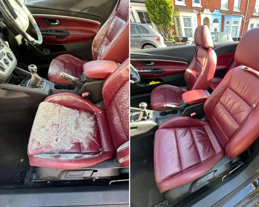 Leather seats before and after mould removal