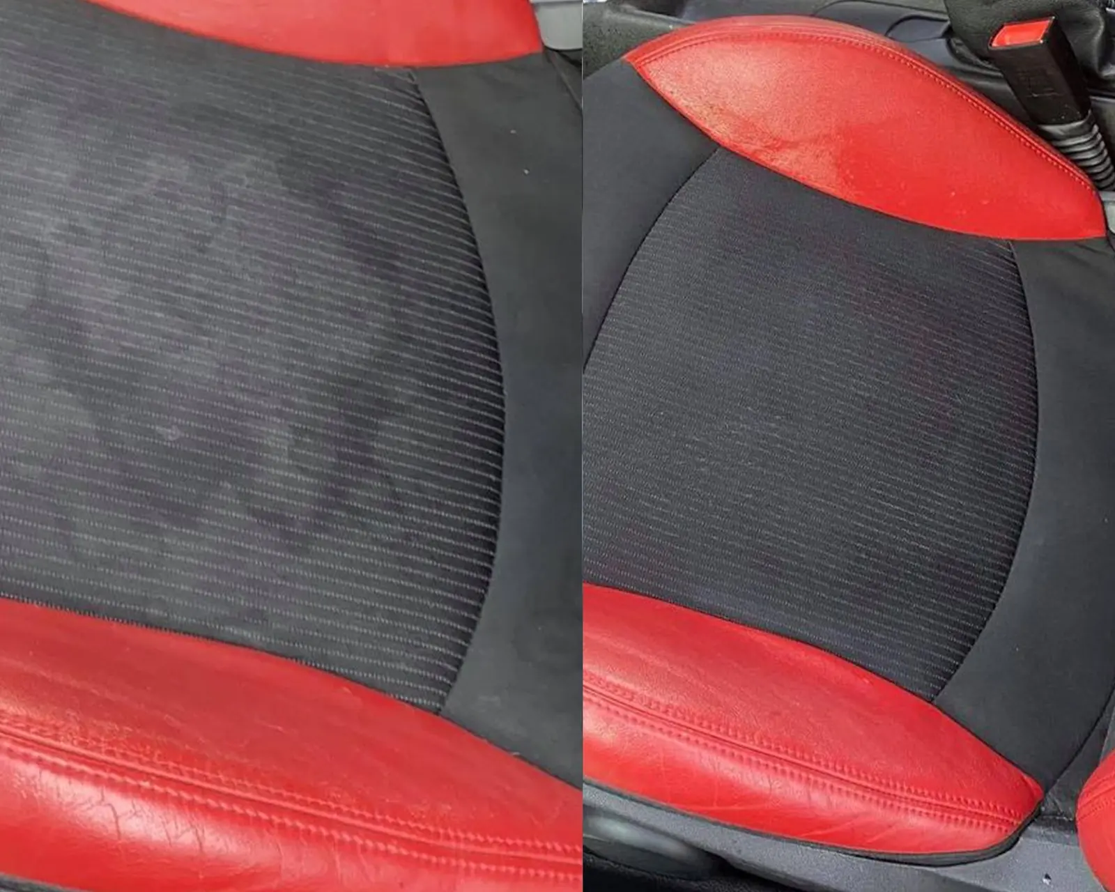 Fabric seat before and after stain removal